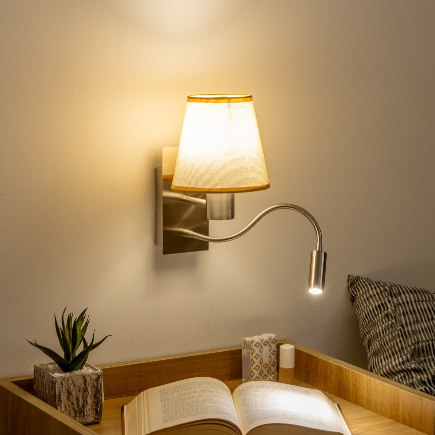 Brilagi - LED Гъвкав аплик NUBILA 1xE27/25W/230V + LED/3W матов хром/светлокафяво