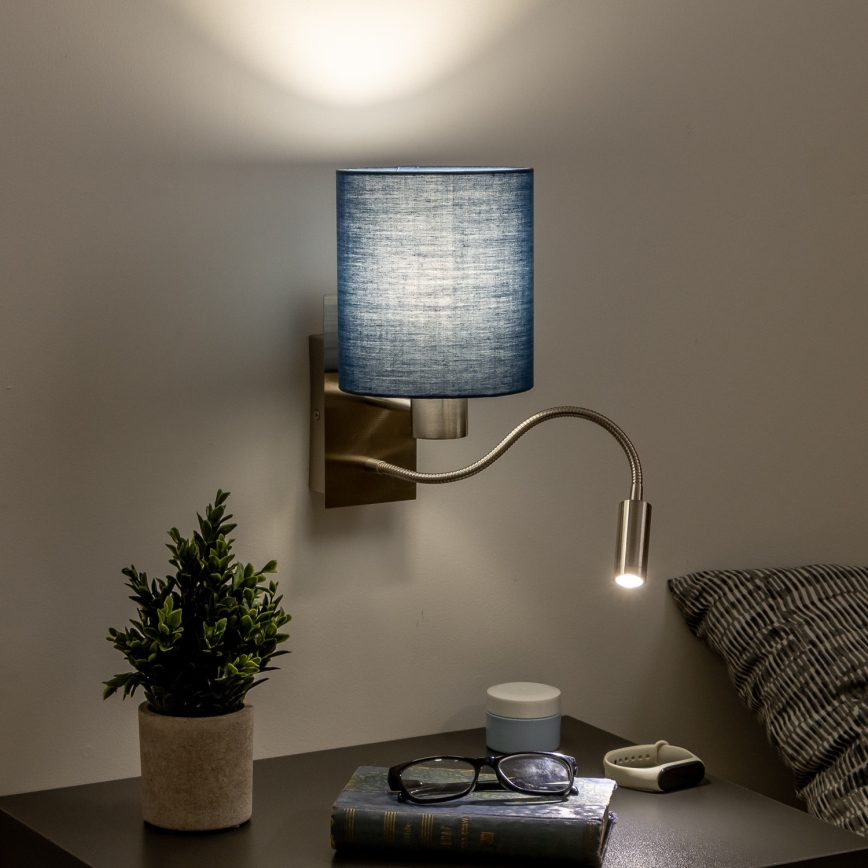 Brilagi - LED Гъвкав аплик NUBILA 1xE27/25W/230V + LED/3W матов хром/тъмносин