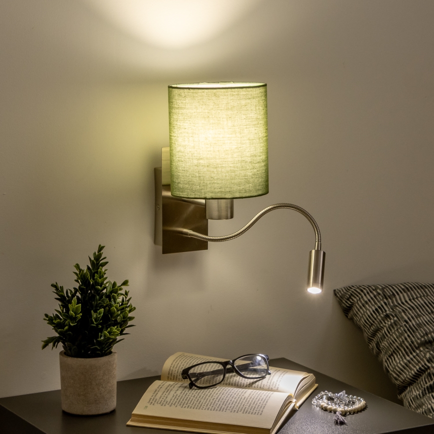 Brilagi - LED Гъвкав аплик NUBILA 1xE27/25W/230V + LED/3W матов хром/зелен