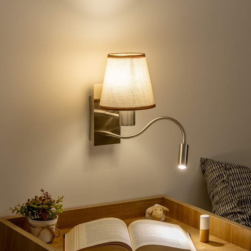 Brilagi - LED Гъвкав аплик NUBILA 1xE27/25W/230V + LED/3W матов хром/кафяв