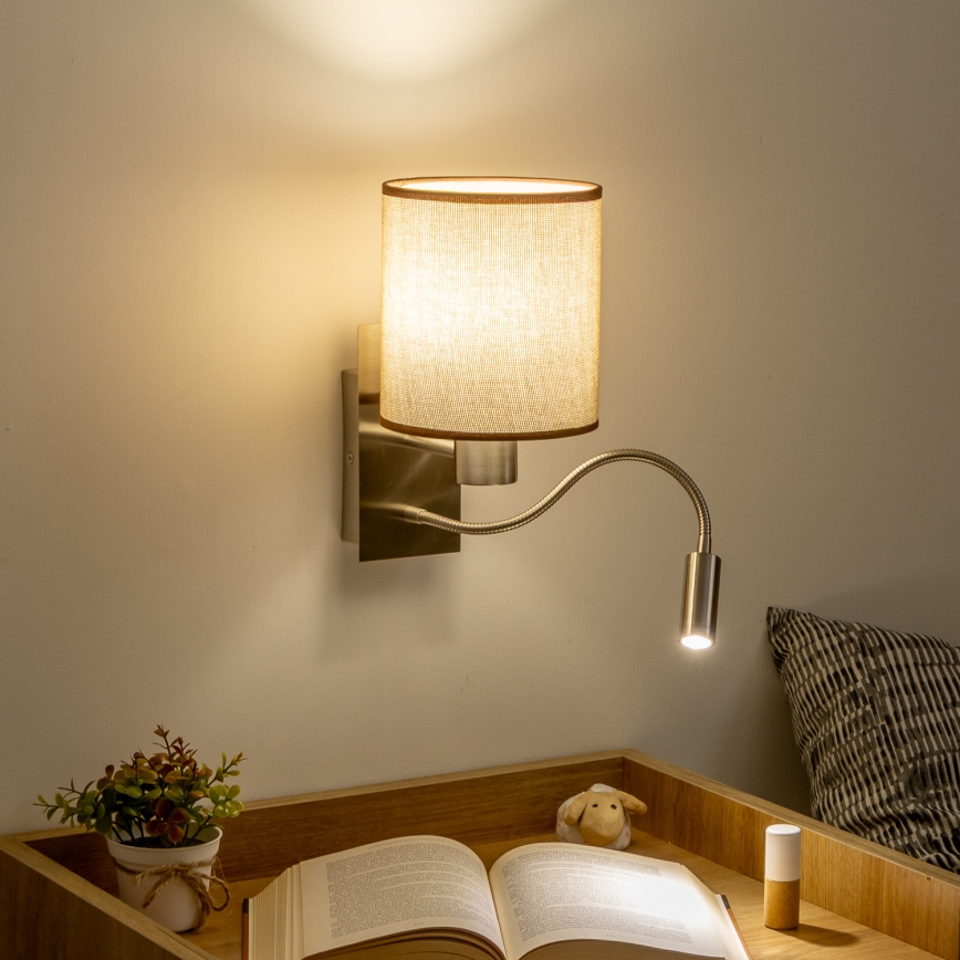 Brilagi - LED Гъвкав аплик NUBILA 1xE27/25W/230V + LED/3W матов хром/кафяв