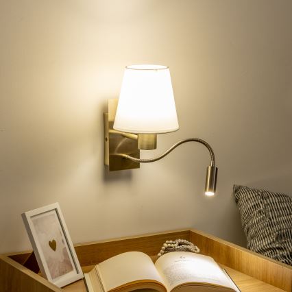 Brilagi - LED Гъвкав аплик NUBILA 1xE27/25W/230V + LED/3W месинг/бял