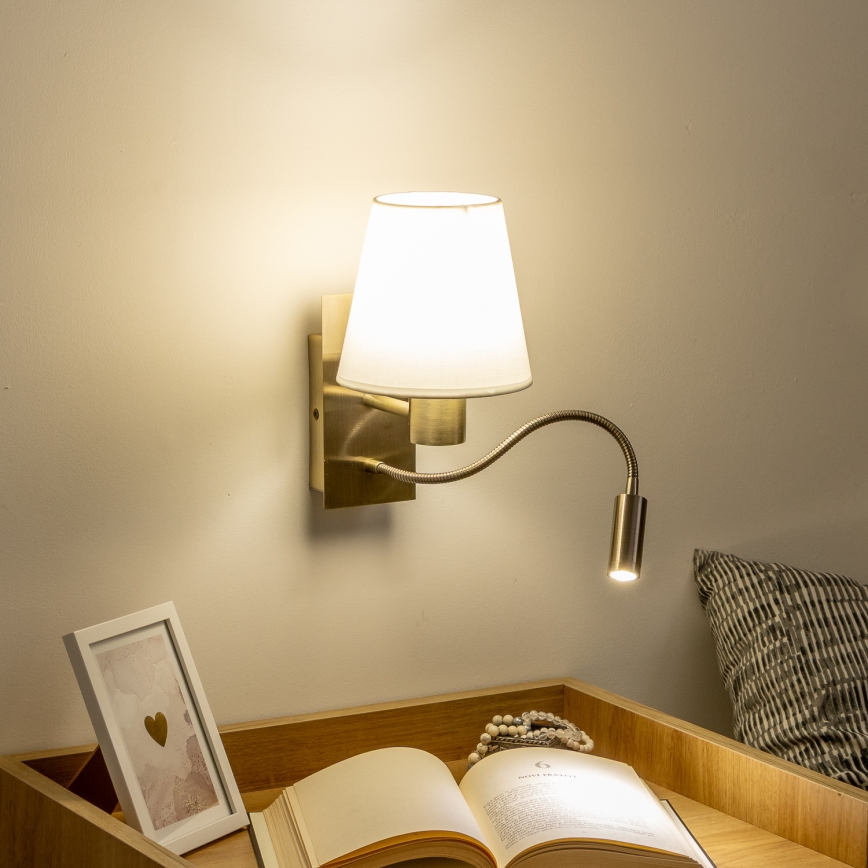 Brilagi - LED Гъвкав аплик NUBILA 1xE27/25W/230V + LED/3W месинг/бял