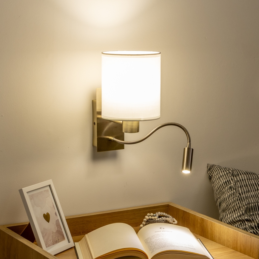 Brilagi - LED Гъвкав аплик NUBILA 1xE27/25W/230V + LED/3W месинг/бял
