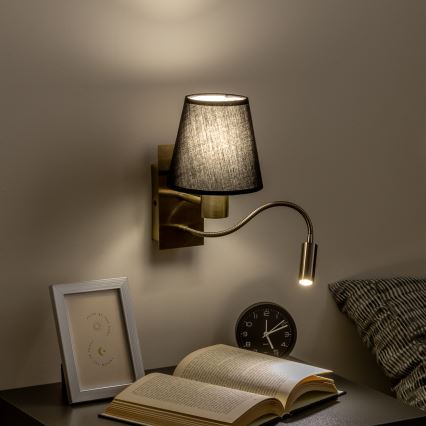 Brilagi - LED Гъвкав аплик NUBILA 1xE27/25W/230V + LED/3W месинг/черен