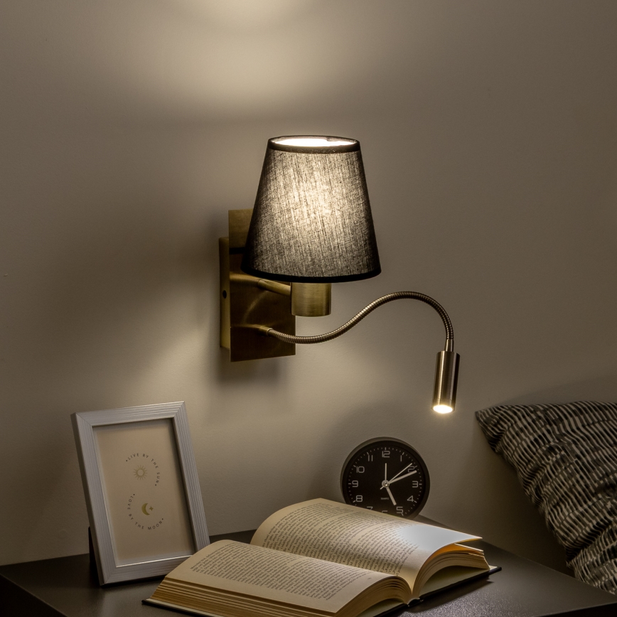 Brilagi - LED Гъвкав аплик NUBILA 1xE27/25W/230V + LED/3W месинг/черен