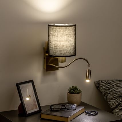 Brilagi - LED Гъвкав аплик NUBILA 1xE27/25W/230V + LED/3W месинг/черен