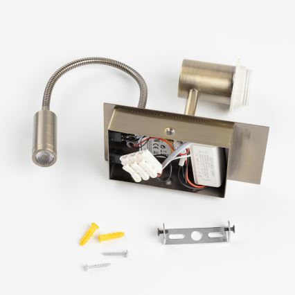 Brilagi - LED Гъвкав аплик NUBILA 1xE27/25W/230V + LED/3W месинг/черен