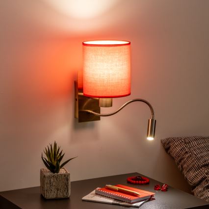 Brilagi - LED Гъвкав аплик NUBILA 1xE27/25W/230V + LED/3W месинг/червен