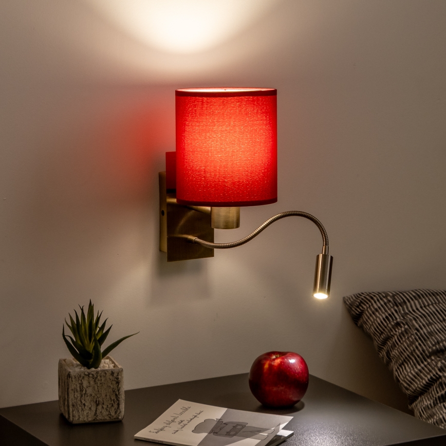 Brilagi - LED Гъвкав аплик NUBILA 1xE27/25W/230V+LED/3W месинг/Помпейски червен