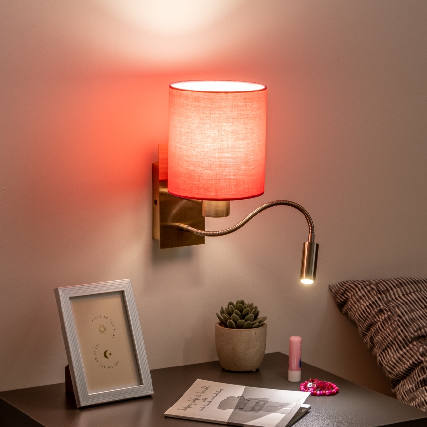 Brilagi - LED Гъвкав аплик NUBILA 1xE27/25W/230V + LED/3W месинг/розов