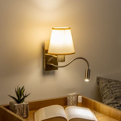 Brilagi - LED Гъвкав аплик NUBILA 1xE27/25W/230V + LED/3W месинг/светлокафяво