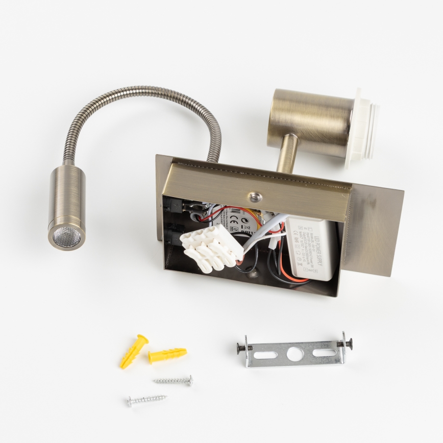 Brilagi - LED Гъвкав аплик NUBILA 1xE27/25W/230V + LED/3W месинг/светлокафяво