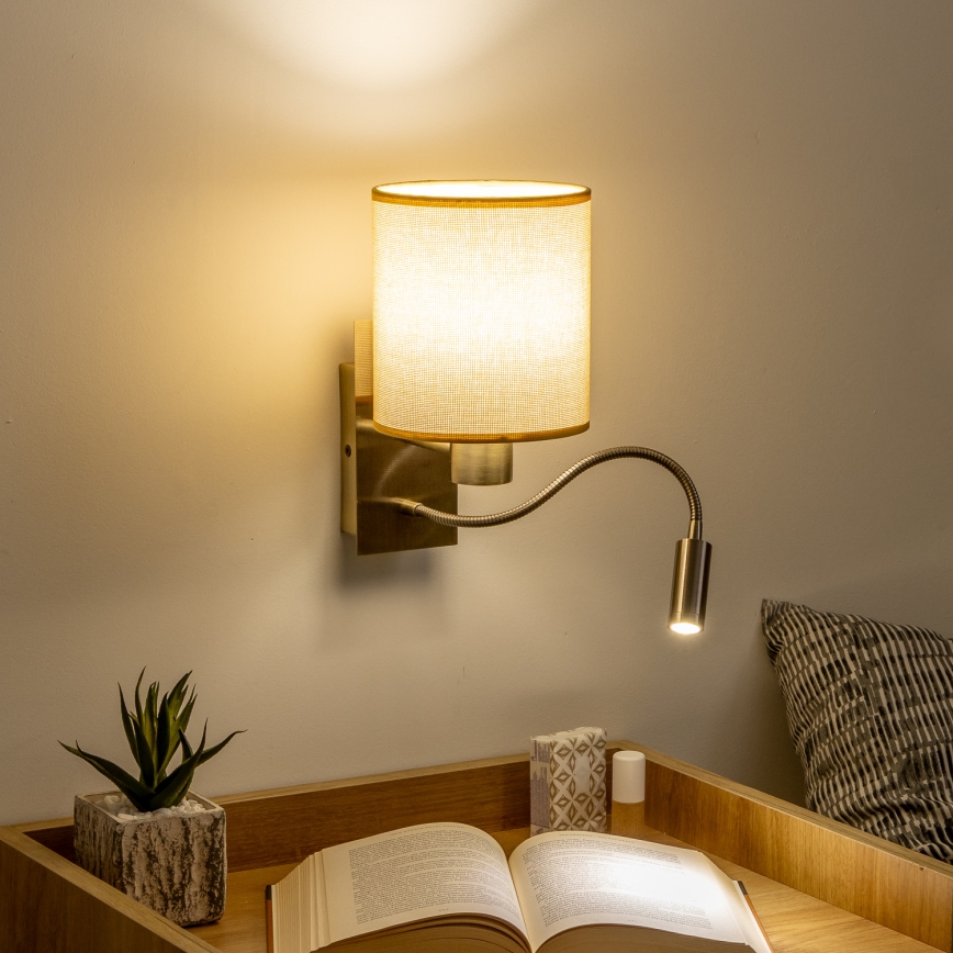Brilagi - LED Гъвкав аплик NUBILA 1xE27/25W/230V + LED/3W месинг/светлокафяво