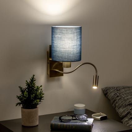 Brilagi - LED Гъвкав аплик NUBILA 1xE27/25W/230V+ LED/3W месинг/тъмносин