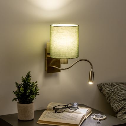 Brilagi - LED Гъвкав аплик NUBILA 1xE27/25W/230V + LED/3W месинг/зелен