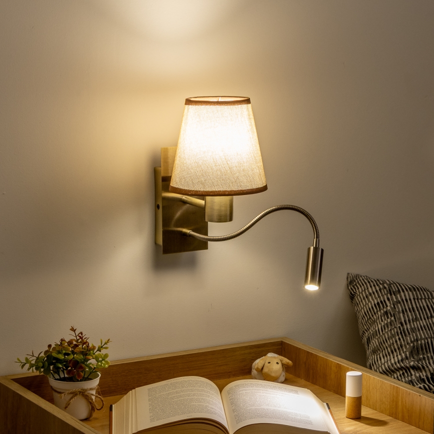 Brilagi - LED Гъвкав аплик NUBILA 1xE27/25W/230V + LED/3W месинг/кафяв