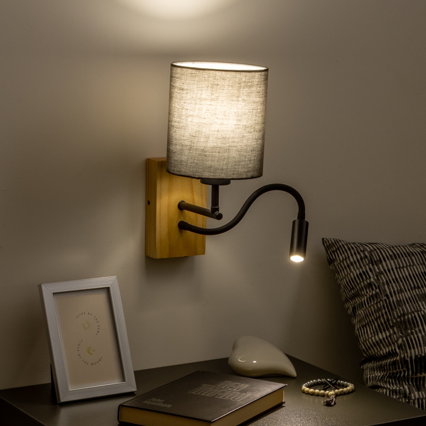 Brilagi - LED Гъвкав аплик NUBILA WOOD 1xE27/25W/230V + LED/3W дъб/антрацит