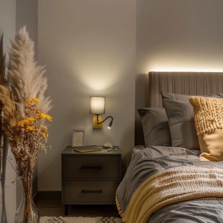 Brilagi - LED Гъвкав аплик NUBILA WOOD 1xE27/25W/230V + LED/3W дъб/антрацит