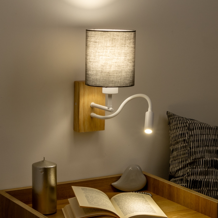 Brilagi - LED Гъвкав аплик NUBILA WOOD 1xE27/25W/230V + LED/3W дъб/антрацит