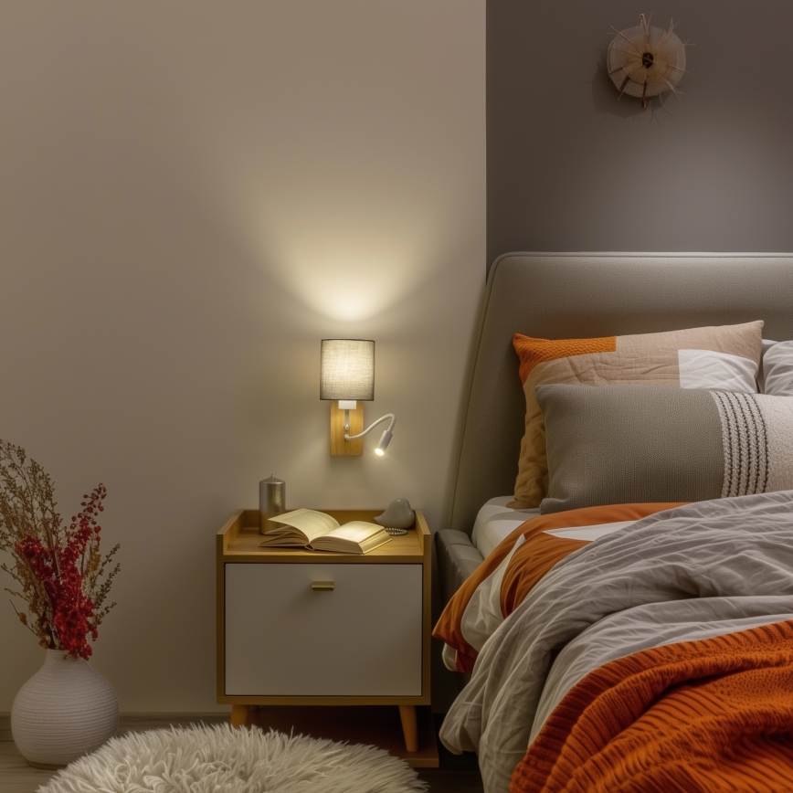Brilagi - LED Гъвкав аплик NUBILA WOOD 1xE27/25W/230V + LED/3W дъб/антрацит