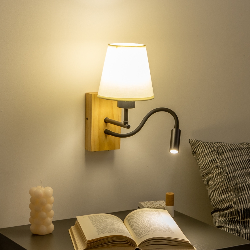 Brilagi - LED Гъвкав аплик NUBILA WOOD 1xE27/25W/230V + LED/3W дъб/бял