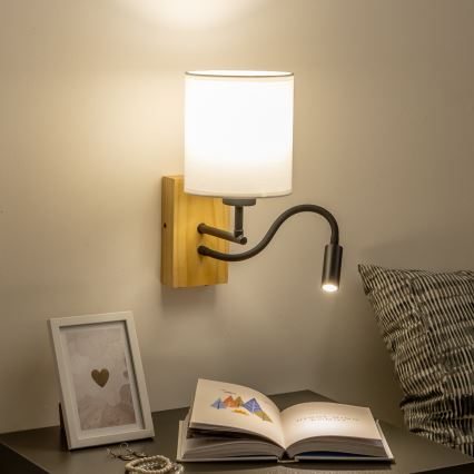 Brilagi - LED Гъвкав аплик NUBILA WOOD 1xE27/25W/230V + LED/3W дъб/бял