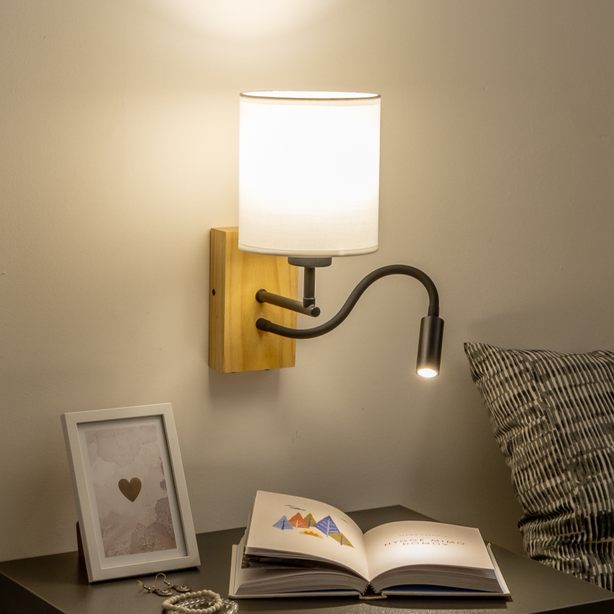 Brilagi - LED Гъвкав аплик NUBILA WOOD 1xE27/25W/230V + LED/3W дъб/бял