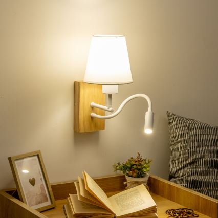 Brilagi - LED Гъвкав аплик NUBILA WOOD 1xE27/25W/230V + LED/3W дъб/бял
