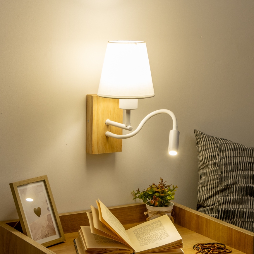 Brilagi - LED Гъвкав аплик NUBILA WOOD 1xE27/25W/230V + LED/3W дъб/бял