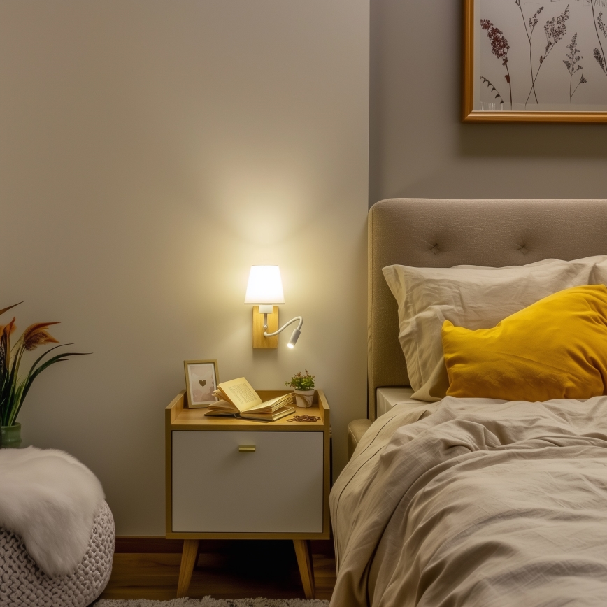 Brilagi - LED Гъвкав аплик NUBILA WOOD 1xE27/25W/230V + LED/3W дъб/бял
