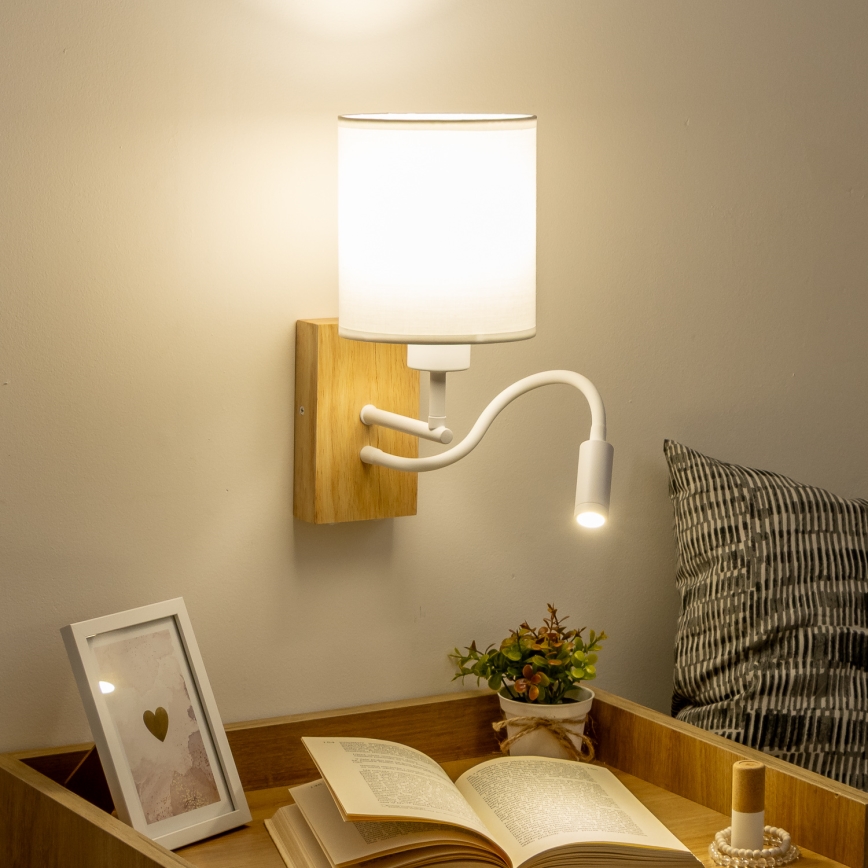 Brilagi - LED Гъвкав аплик NUBILA WOOD 1xE27/25W/230V + LED/3W дъб/бял