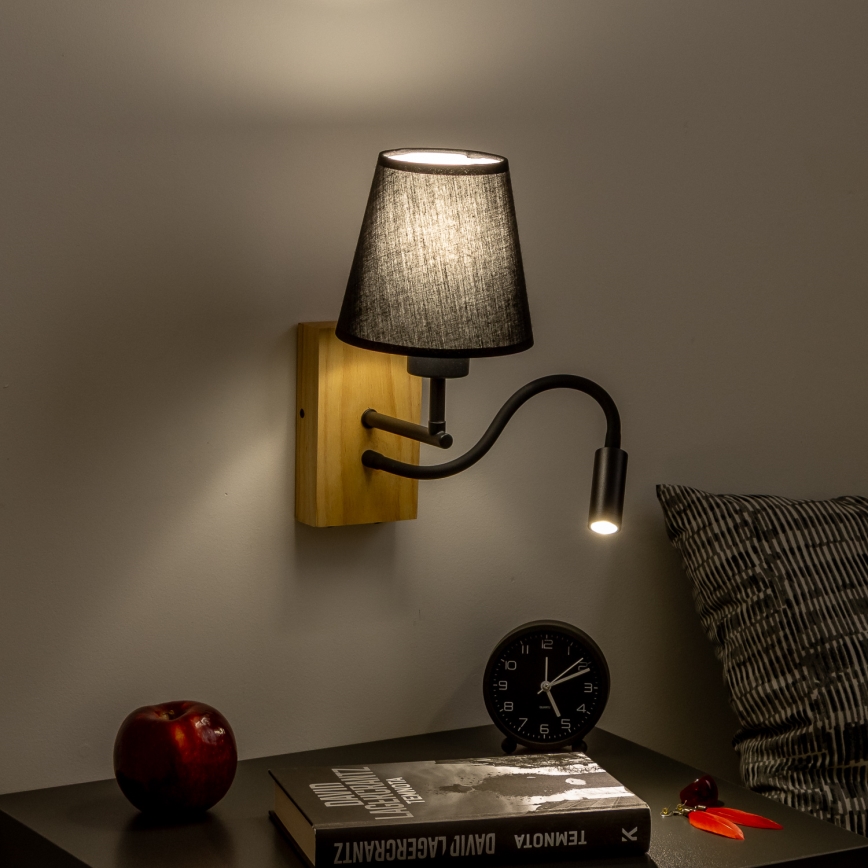 Brilagi - LED Гъвкав аплик NUBILA WOOD 1xE27/25W/230V + LED/3W дъб/черен