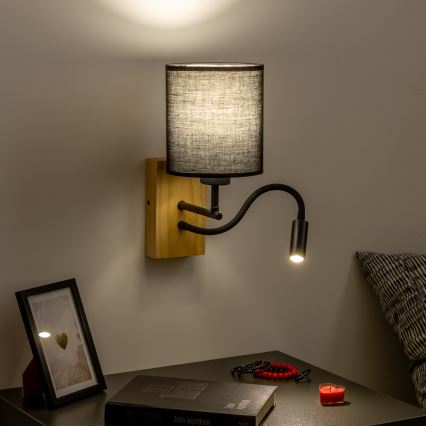 Brilagi - LED Гъвкав аплик NUBILA WOOD 1xE27/25W/230V + LED/3W дъб/черен