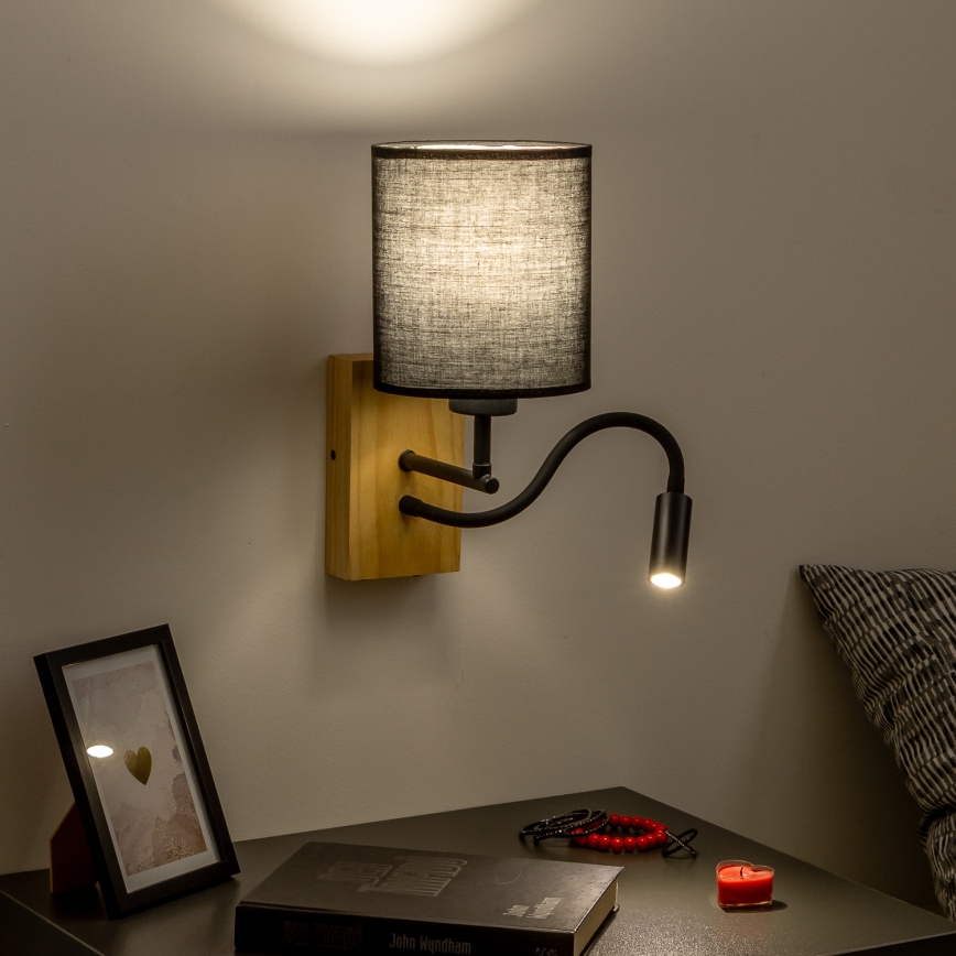 Brilagi - LED Гъвкав аплик NUBILA WOOD 1xE27/25W/230V + LED/3W дъб/черен