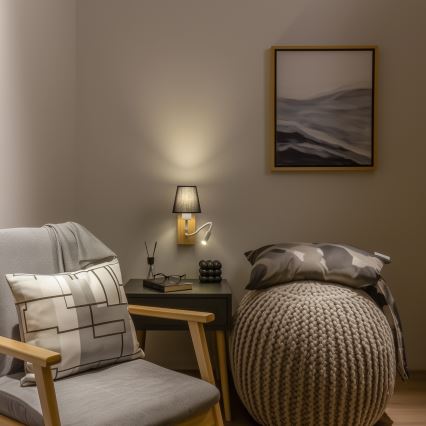 Brilagi - LED Гъвкав аплик NUBILA WOOD 1xE27/25W/230V + LED/3W дъб/черен