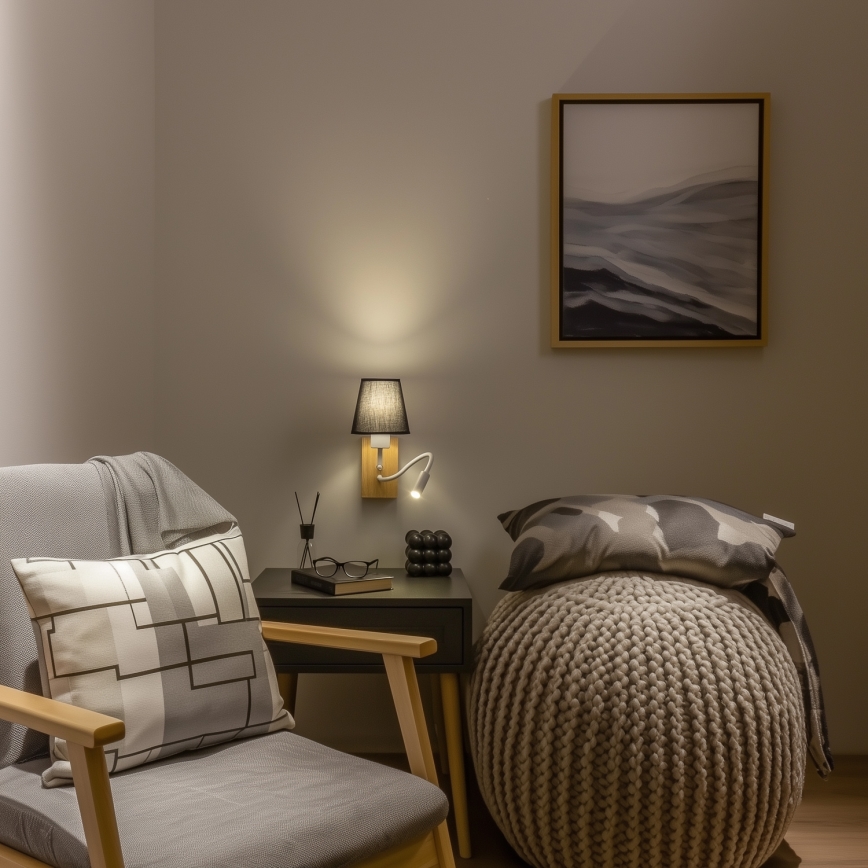 Brilagi - LED Гъвкав аплик NUBILA WOOD 1xE27/25W/230V + LED/3W дъб/черен