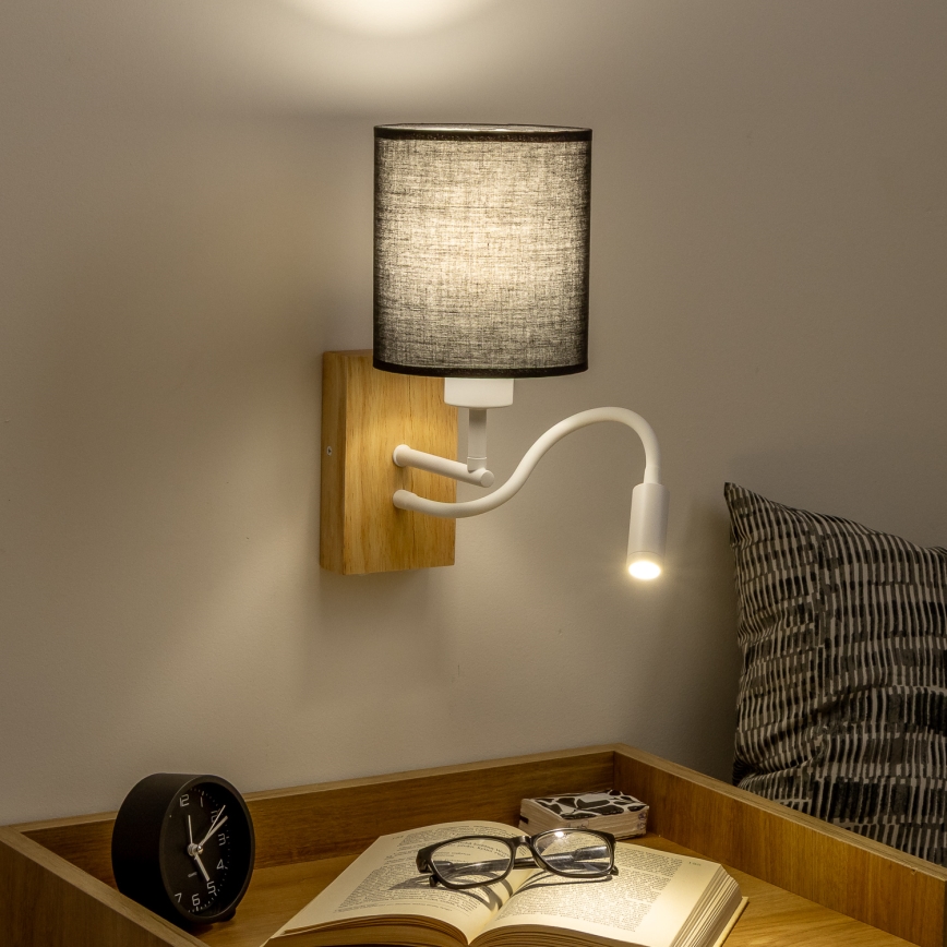Brilagi - LED Гъвкав аплик NUBILA WOOD 1xE27/25W/230V + LED/3W дъб/черен