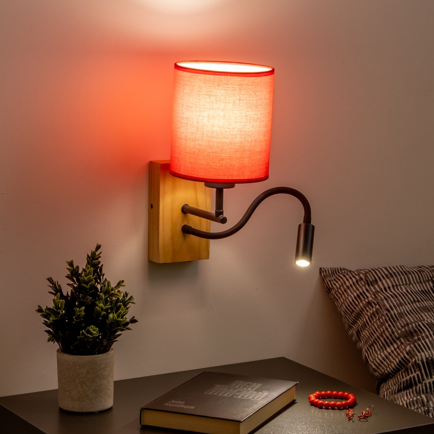 Brilagi - LED Гъвкав аплик NUBILA WOOD 1xE27/25W/230V + LED/3W дъб/червен