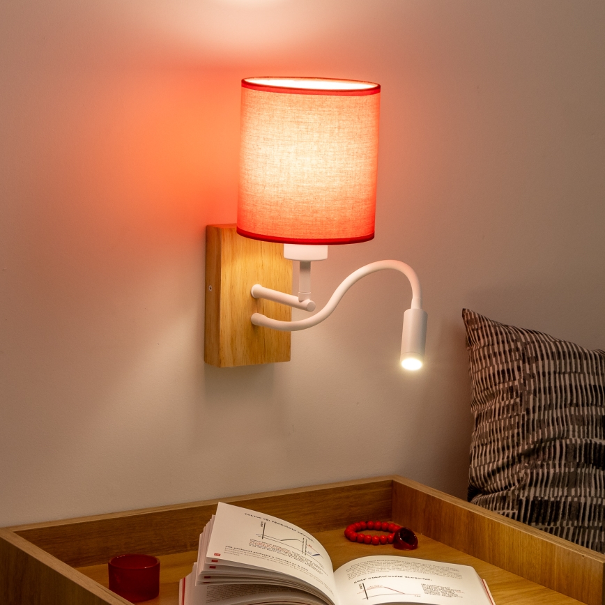Brilagi - LED Гъвкав аплик NUBILA WOOD 1xE27/25W/230V + LED/3W дъб/червен