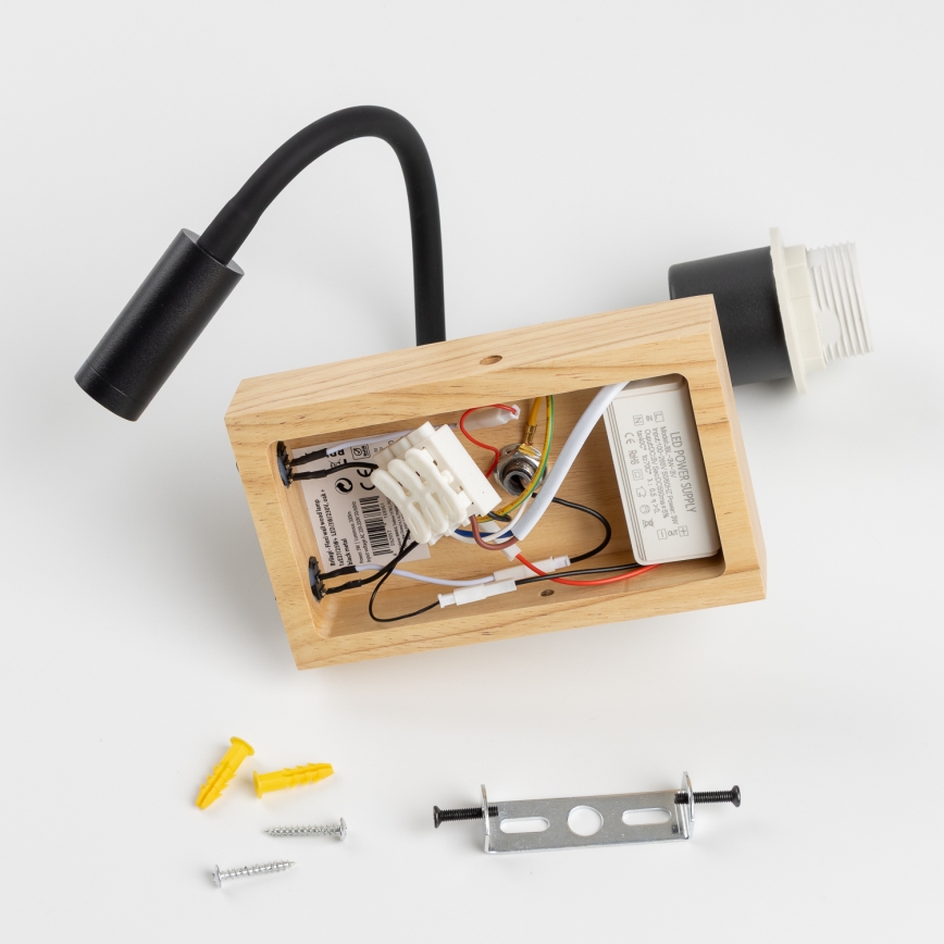 Brilagi - LED Гъвкав аплик NUBILA WOOD 1xE27/25W/230V + LED/3W дъб/черен