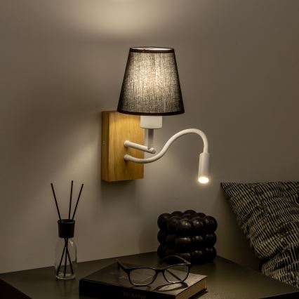 Brilagi - LED Гъвкав аплик NUBILA WOOD 1xE27/25W/230V + LED/3W дъб/черен