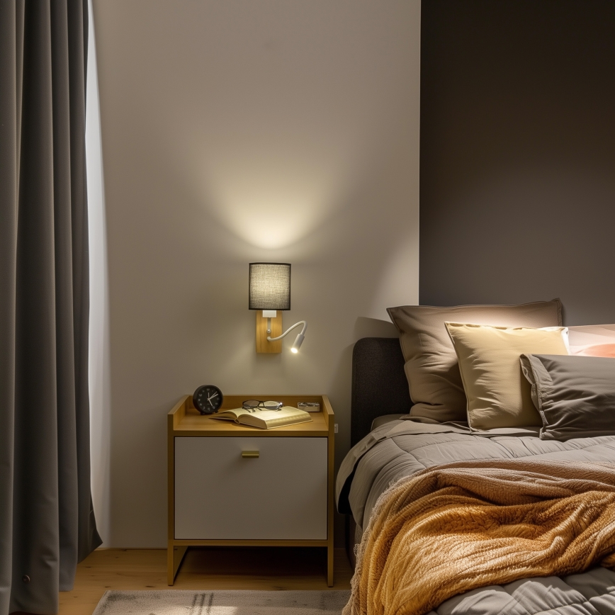 Brilagi - LED Гъвкав аплик NUBILA WOOD 1xE27/25W/230V + LED/3W дъб/черен