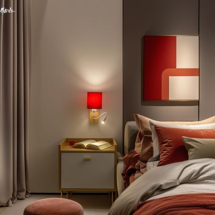 Brilagi - LED Гъвкав аплик NUBILA WOOD 1xE27/25W/230V + LED/3W дъб/червен