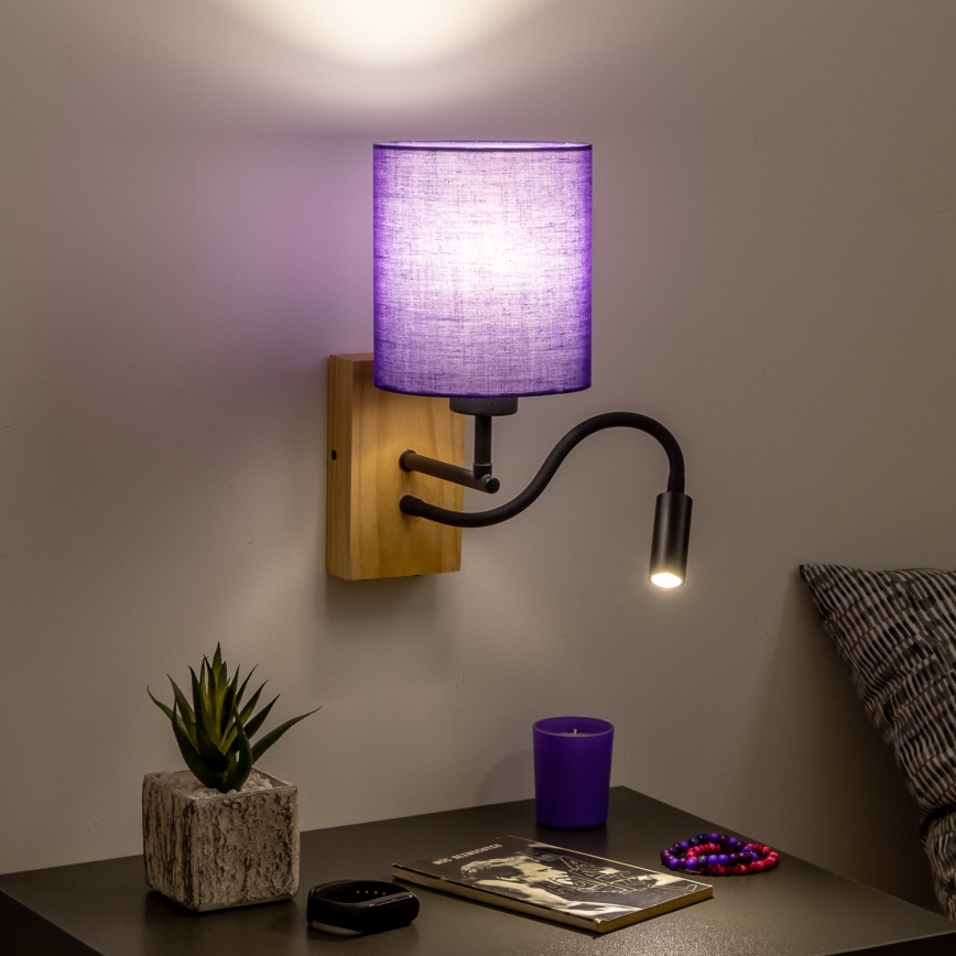 Brilagi - LED Гъвкав аплик NUBILA WOOD 1xE27/25W/230V + LED/3W дъб/лилава