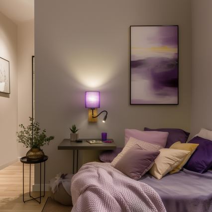 Brilagi - LED Гъвкав аплик NUBILA WOOD 1xE27/25W/230V + LED/3W дъб/лилава