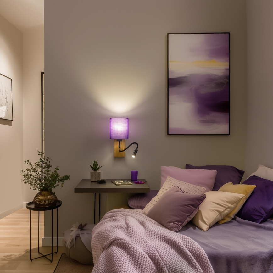 Brilagi - LED Гъвкав аплик NUBILA WOOD 1xE27/25W/230V + LED/3W дъб/лилава