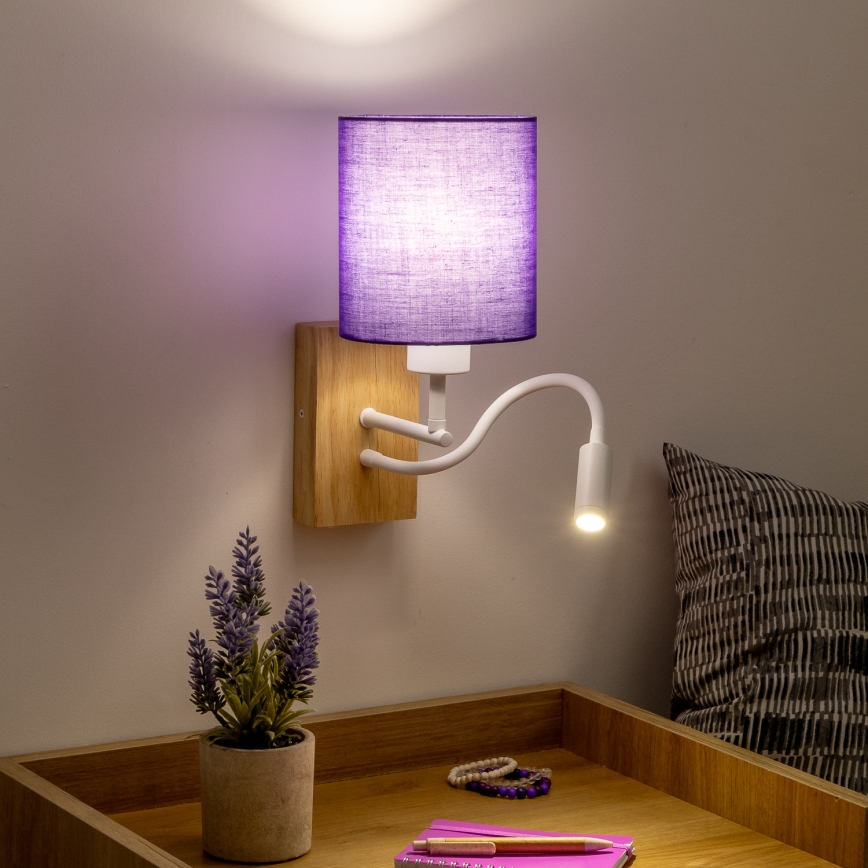 Brilagi - LED Гъвкав аплик NUBILA WOOD 1xE27/25W/230V + LED/3W дъб/лилава