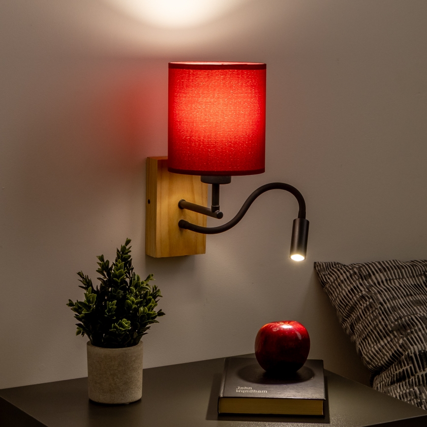 Brilagi - LED Гъвкав аплик NUBILA WOOD 1xE27/25W/230V + LED/3W дъб/Помпейски червен