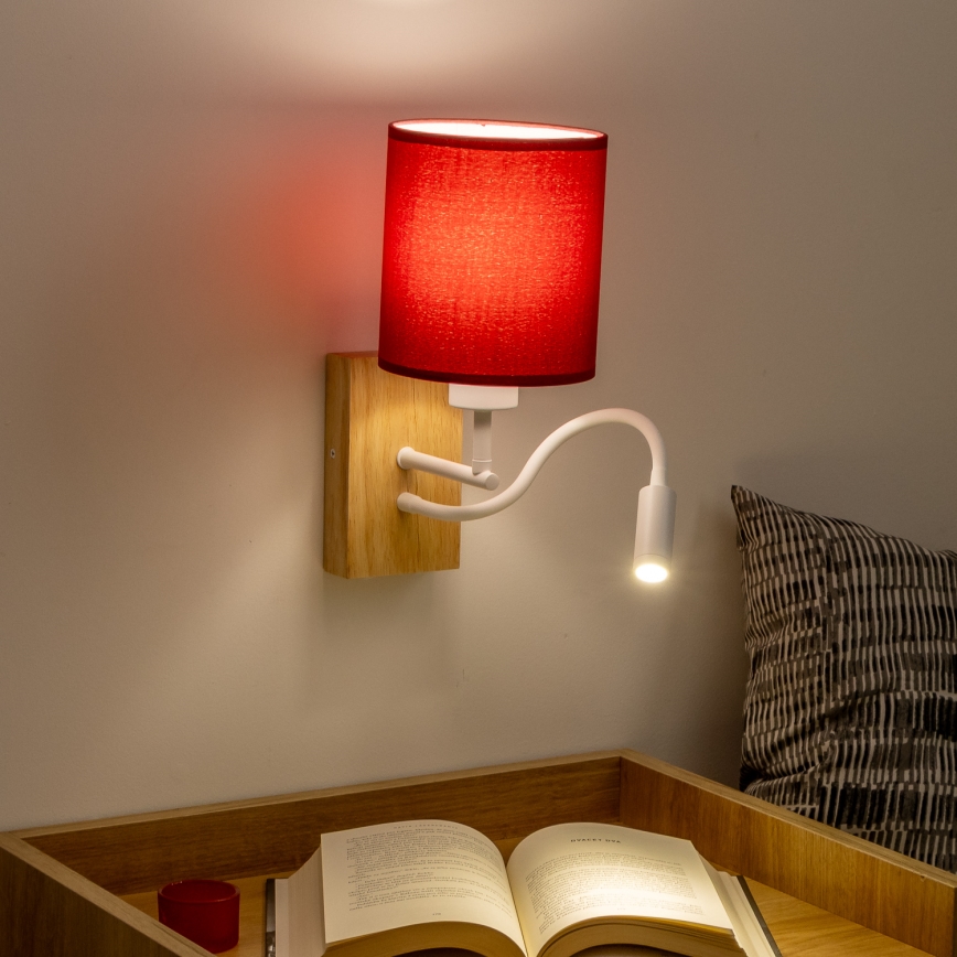 Brilagi - LED Гъвкав аплик NUBILA WOOD 1xE27/25W/230V + LED/3W дъб/Помпейски червен